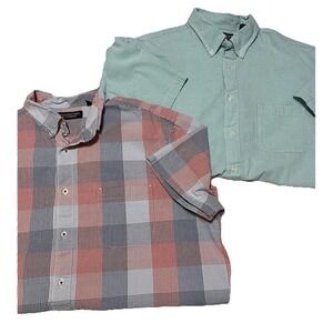 Roundtree & Yorke Searsucker Men's XL Button Down Short Sleeve Plaid/Solid